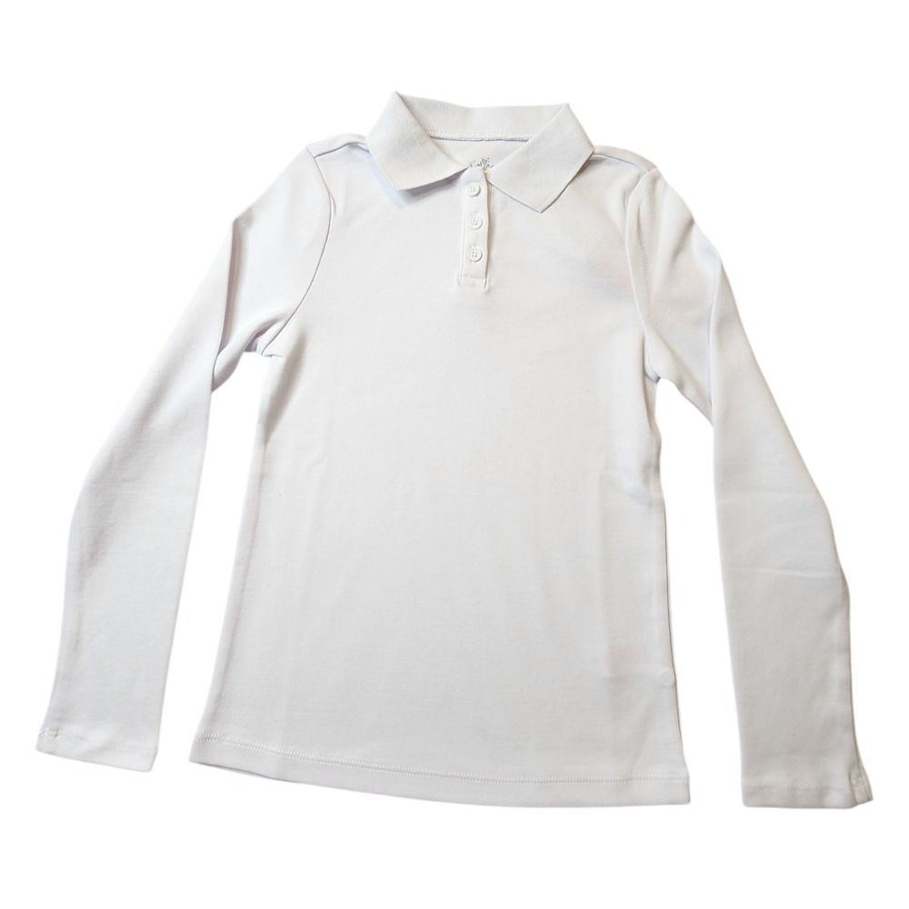 Justice Girls White Long Sleeve Polo Shirt Uniform Size XS